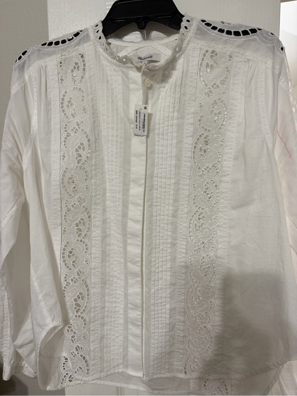 Madewell Women’s White Eyelet Pintuck Cotton Blouse size small NWT - Picture 3 of 5